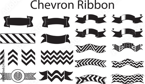 Set of Beautiful Chevron Ribbon Silhouette vector collection. Black Chevron Ribbon Decorative Beautiful Tittle background Shape vector illustration