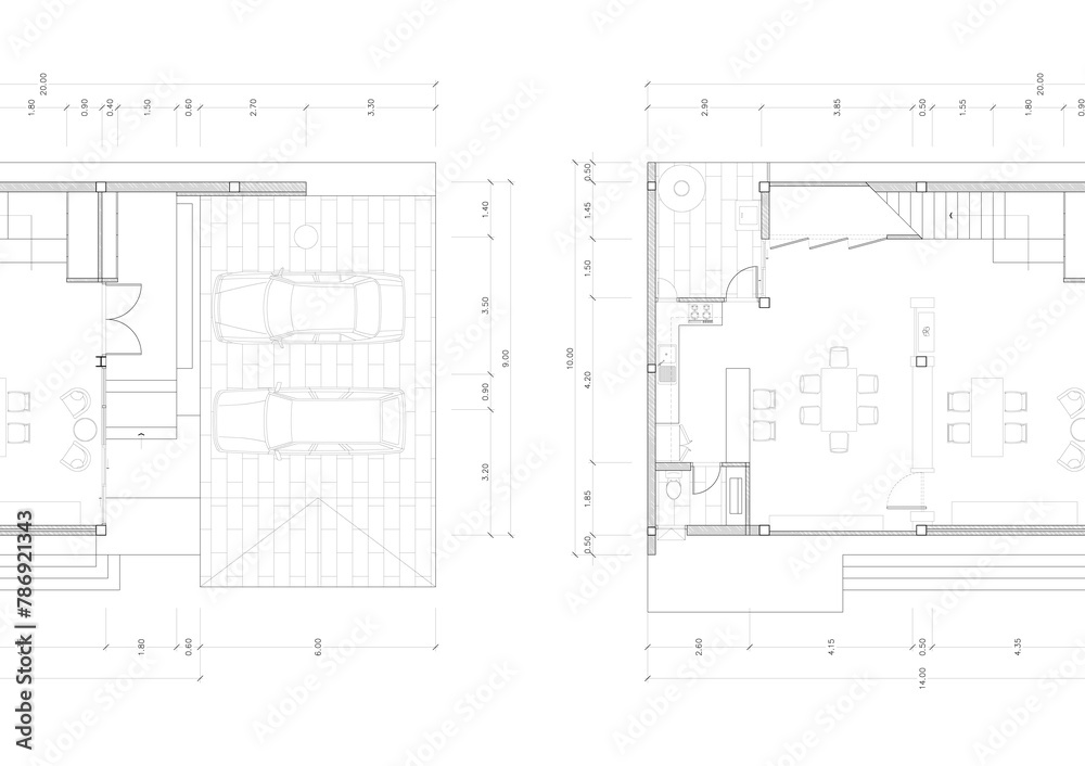 Floor plan designed building on the drawing. Floor plan designed building on the drawing.