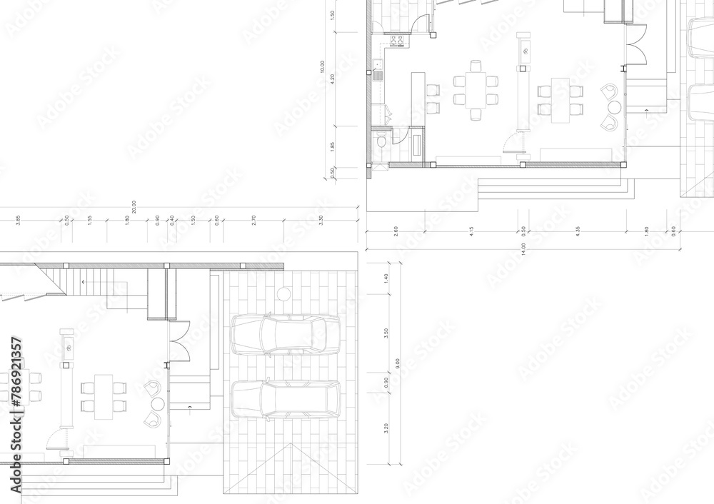 Floor plan designed building on the drawing. Floor plan designed building on the drawing.