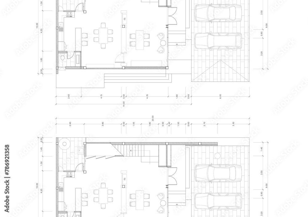 Floor plan designed building on the drawing. Floor plan designed building on the drawing.