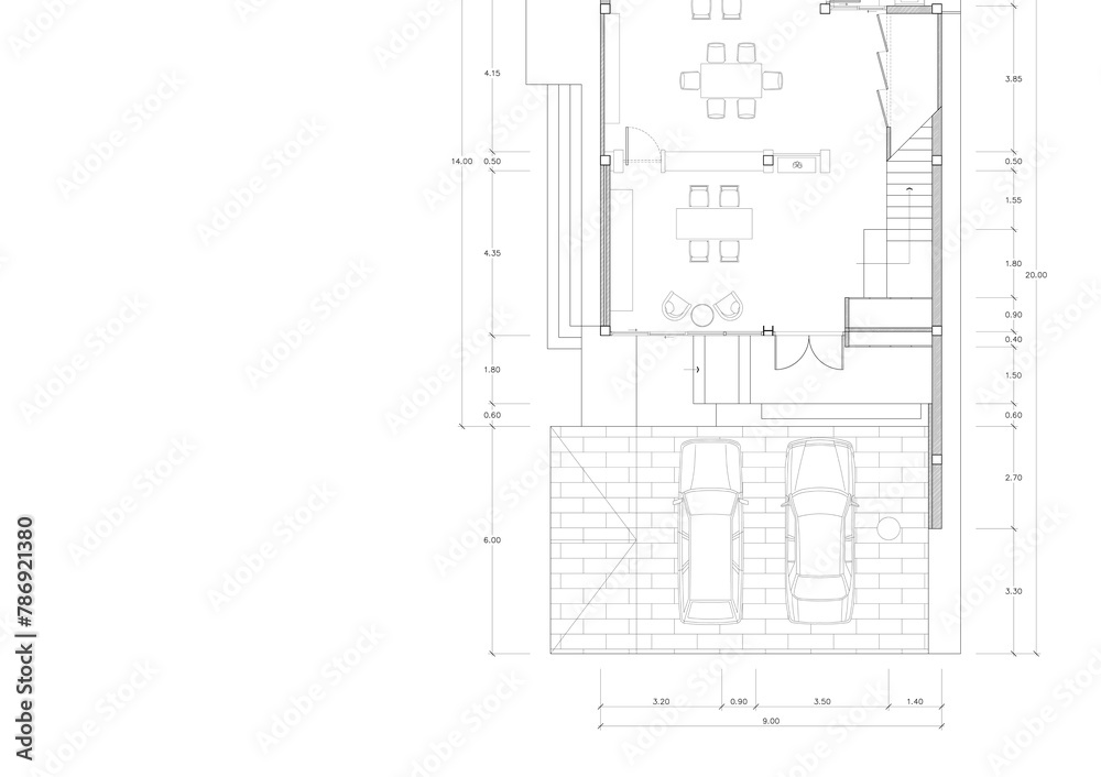 Floor plan designed building on the drawing. Floor plan designed building on the drawing.