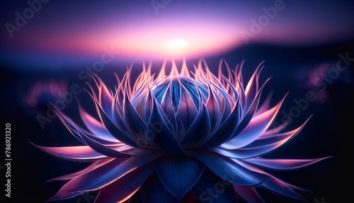 A close-up image of the same type of flower as in the uploaded image, illuminated by the soft twilight glow. photo