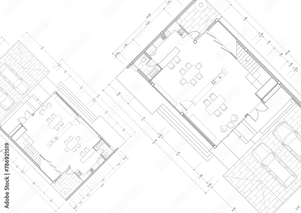 Floor plan designed building on the drawing. Floor plan designed building on the drawing.