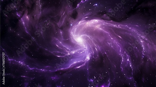 A mesmerizing purple swirling galaxy, resembling gooey matter, floats gracefully amidst the vast expanse of space. photo