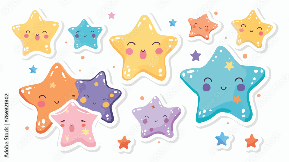 Circular peeling sticker quirky cartoon stars flat vector