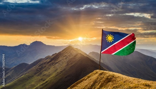 The Flag of Namibia On The Mountain.