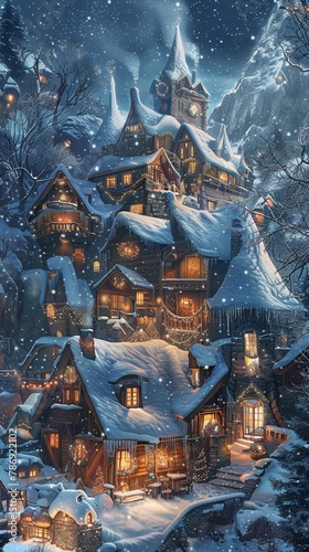 Cozy winter scene with a snow-covered hut.