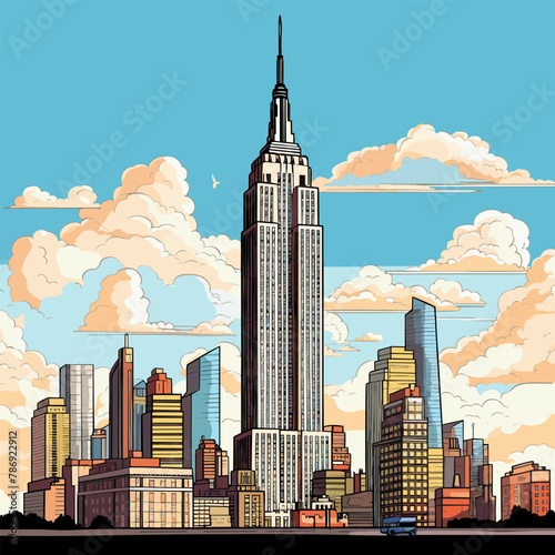 Empire State Building. Empire State Building hand-drawn comic illustration. Vector doodle style cartoon illustration
