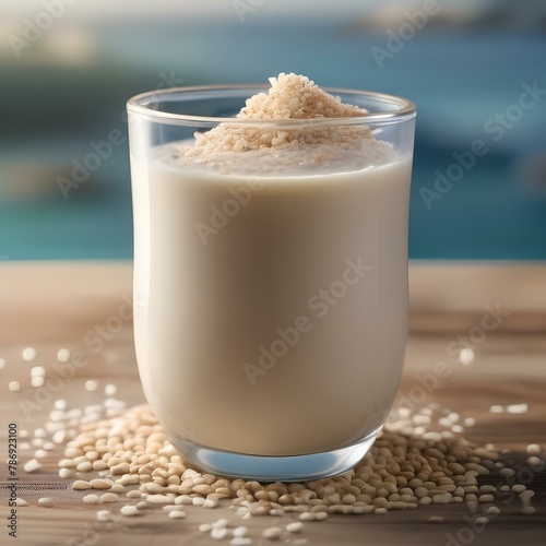 A glass of creamy sesame milk with a sprinkle of sea salt1