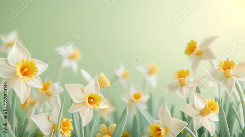 Minimalist Daffodil Day background with charming 3D daffodils  soft colors  and spacious design for text placement