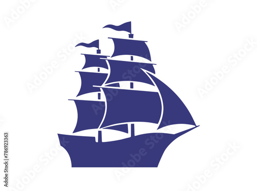 Old Ship Vector illustration. Pirates. Sailing vessel. Historical vessel. Antique ship. Sea-faring. Seaborne transportation. Seafaring