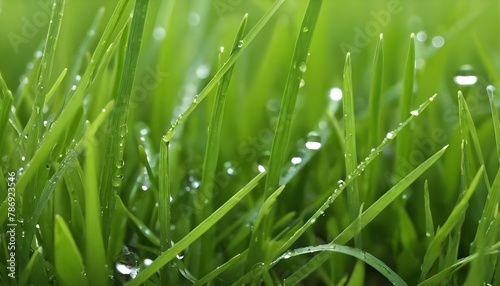 Close up of fresh green grass with water drops
