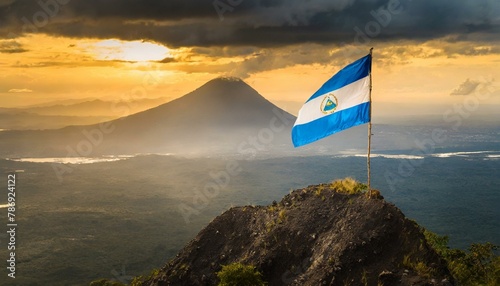 The Flag of Nicaragua On The Mountain.