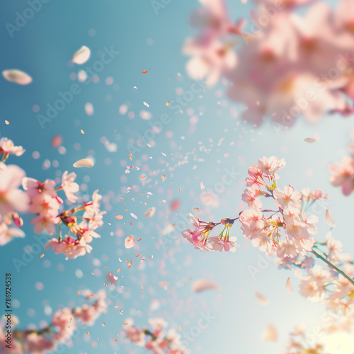 pink cherry blossoms and blue sky © 정현 손