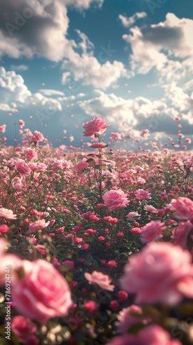 Pink flowers bloom all over the valley, the sunlight shines
