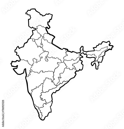 India outline map with district border. Hand drawn illustration.
