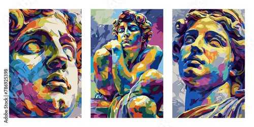 Set of artistic renaissance statue background. Colorful vector design elements for poster  flyer  web and cards.