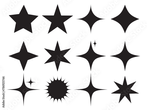Twinkle star shape symbols. Minimalist silhouette stars icon. Modern geometric elements, shining star icons, abstract sparkle black silhouettes symbol vector set. Used in web , templates in eps 10.