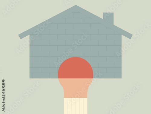 Risk of fire. Flat design conceptual illustration of a house near a fire source. A house and a match. Fire Protection Education: Fire Safety Code Education.