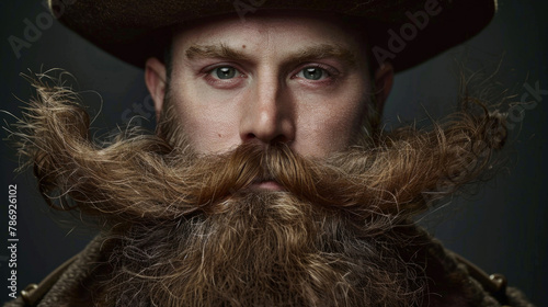 Gentleman, portrait and beard with vintage, style and thick facial hair for treatment. Retro, hippie and moustache with luxury, elegant and confidence with fashion isolated on grey studio background