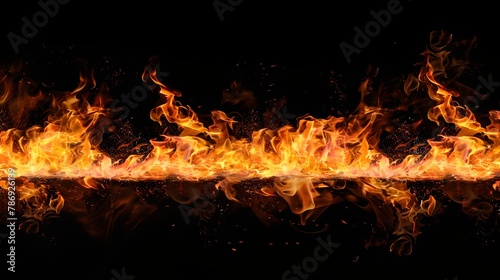 Vivid Flames Dancing in Darkness, Fiery Blaze on Black Background. Dynamic Nature Element for Design Use. Intense Heat, Energy Visual. AI