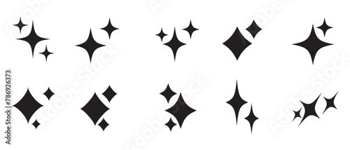 Twinkle star shape symbols. Minimalist silhouette stars icon. Modern geometric elements, shining star icons, abstract sparkle black silhouettes symbol vector set. Used in web , templates in eps 10.