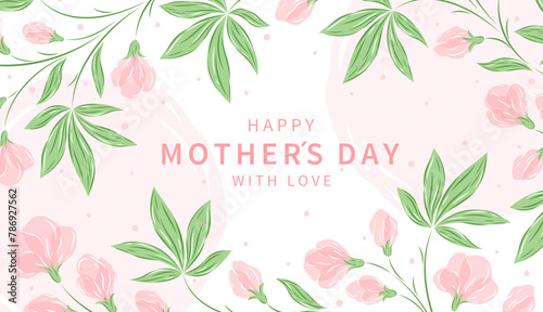 Mother's Day card, banner, poster, label, template or cover with flowers frame in pastel colors. Spring summer floral design. Vector illustration © Tatiana Bass