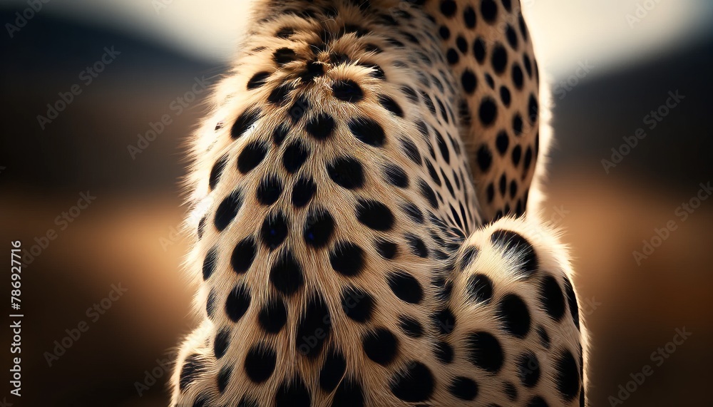 Naklejka premium A detailed image showcasing the spotted fur pattern of a cheetah’s flank.