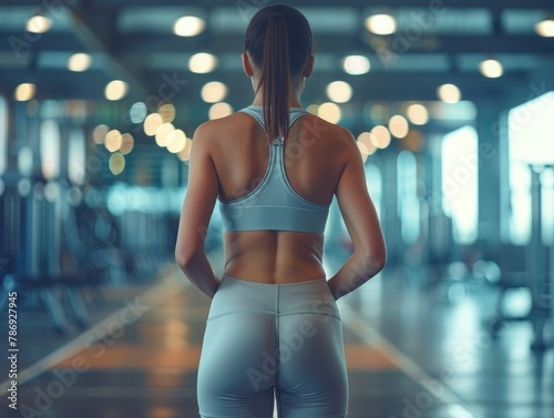 closeup backview of woman in leggings, gym © Eduardo