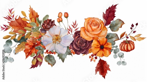 Modern Floral Banner in Autumnal Colours. Beautiful Fall Background. photo