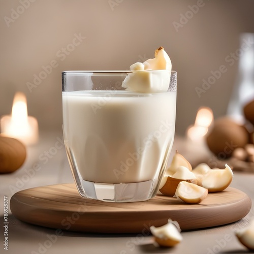 A glass of creamy macadamia nut milk with a splash of vanilla5