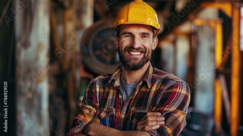 Smiling adult man posing for the camera during work