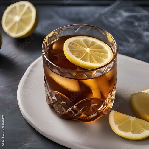 A glass of iced lapsang souchong tea with a lemon twist4 photo