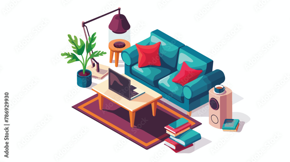 Cozy home desktop icon. Isometric of cozy home deskto
