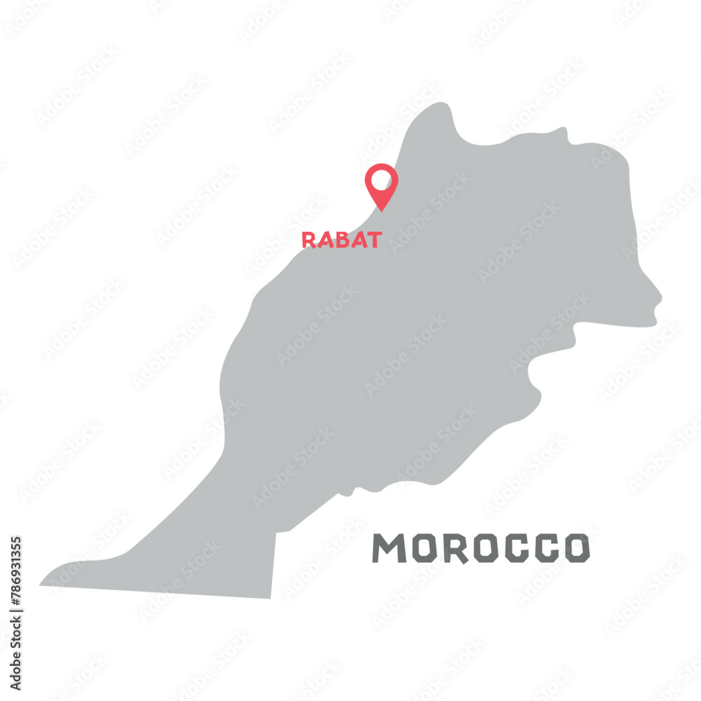 Morocco vector map illustration, country map silhouette with mark the capital city of Morocco inside isolated on white background. Every country in the world is here