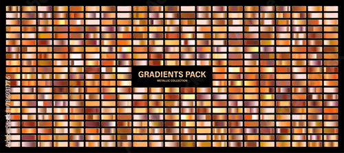 Bronze, copper orange glossy gradient, metal foil texture. Color swatch set. Collection of high quality gradients. Shiny metallic background. Design element. Vector illustration photo