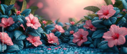 a pink flowers on the ground with green leaves photo