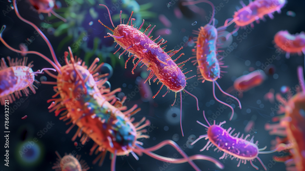 Escherichia coli . Microscopic view of glowing bacteria cells Escherichia coli . Microscopic view of glowing bacteria cells