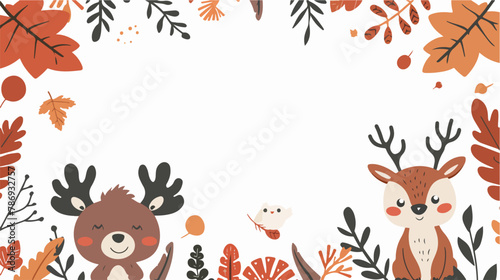 Cute animal foliage hello autumn flat vector isolated