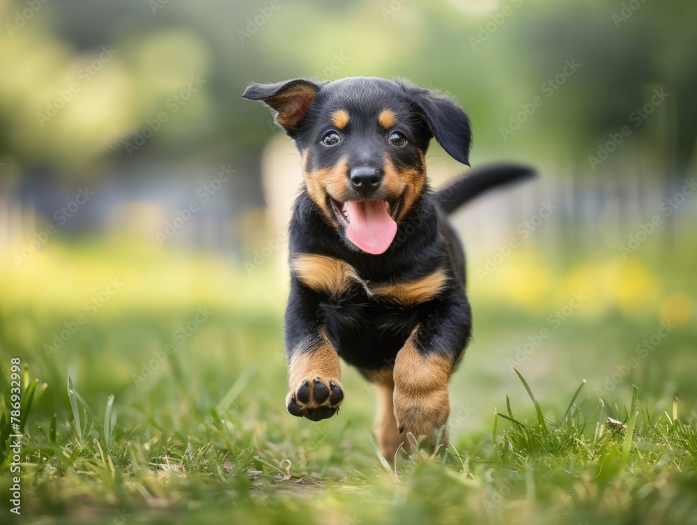 A little dog running on the grass A little dog running on the grass