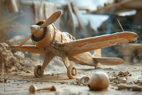 Wooden Model Airplane in a Carpenter's Workshop. photo