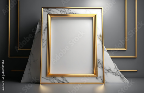 Vertical gold frame in a contemporary interior mockup. Generative Ai