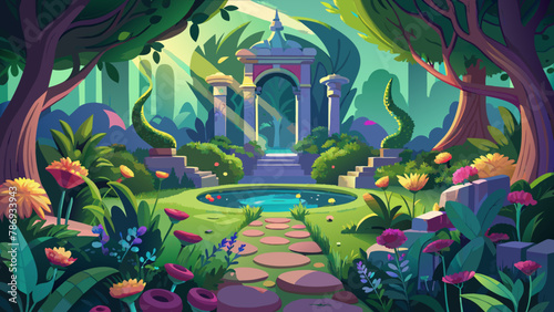 oracle-s-garden--amidst-lush-foliage-and-forest vector background © Jutish