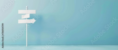 A signpost on a pastel blue background. A 3D rendering of the signpost