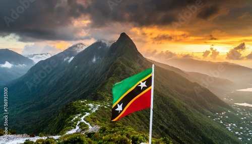 The Flag of Saint Kitts On The Mountain. photo