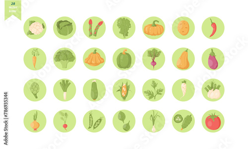 Set of 28 cute vegetable vector stickers