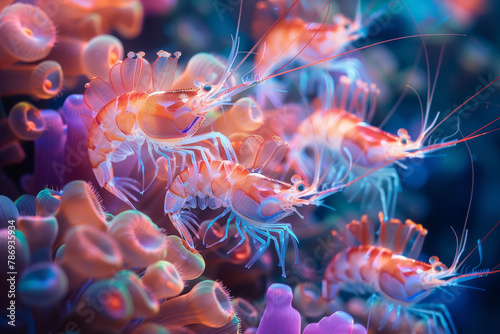 Colorful Mantis Shrimp Over Coral Reef.