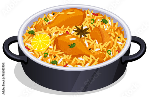 Indian Chicken Biryani Pot Vector Illustration 