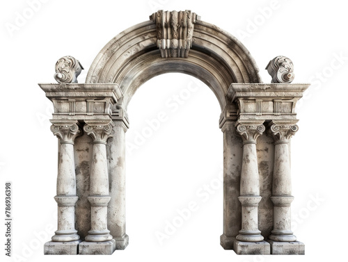 Antique brick archway brick wall a grand entry way on white background,png