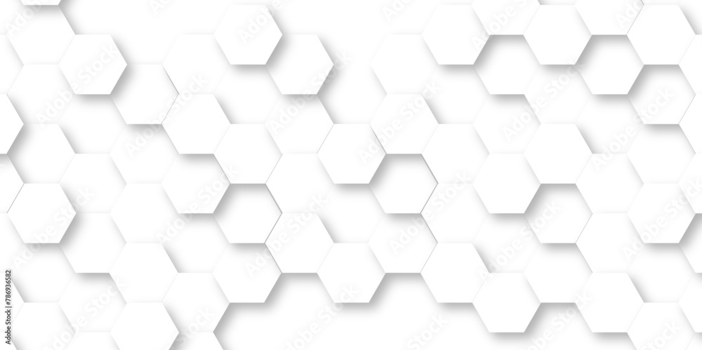 Abstract white background with hexagons pattern. White abstract vector wallpaper with hexagon grid. Technology Futuristic honeycomb mosaic white background.	
